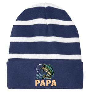 Fathers Day Funny Fisherman Reel Cool Papa Fishing Lover Striped Beanie with Solid Band