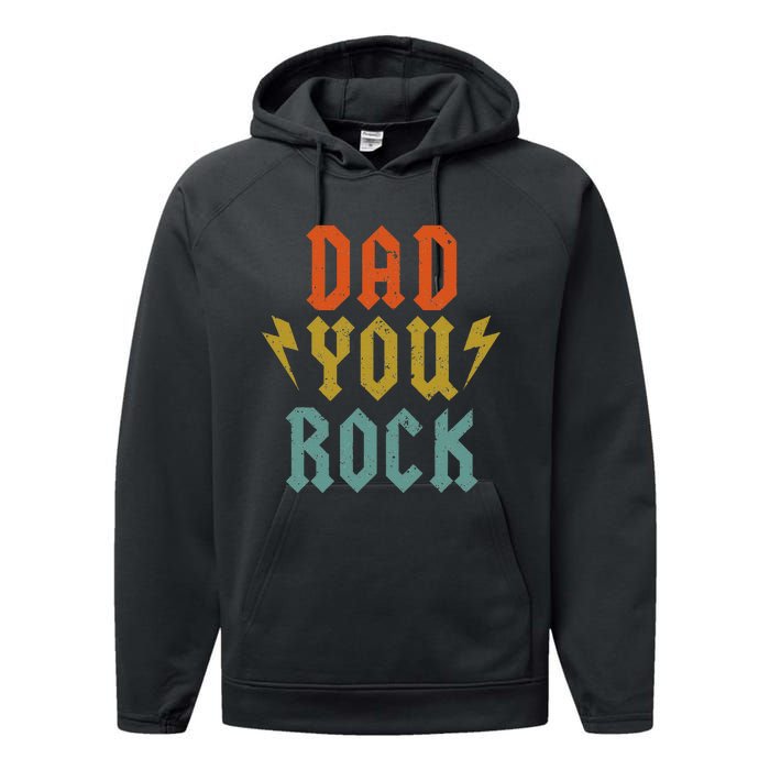 Fathers Day Funny Dad You Rock Guitar Vintage Adults Performance Fleece Hoodie