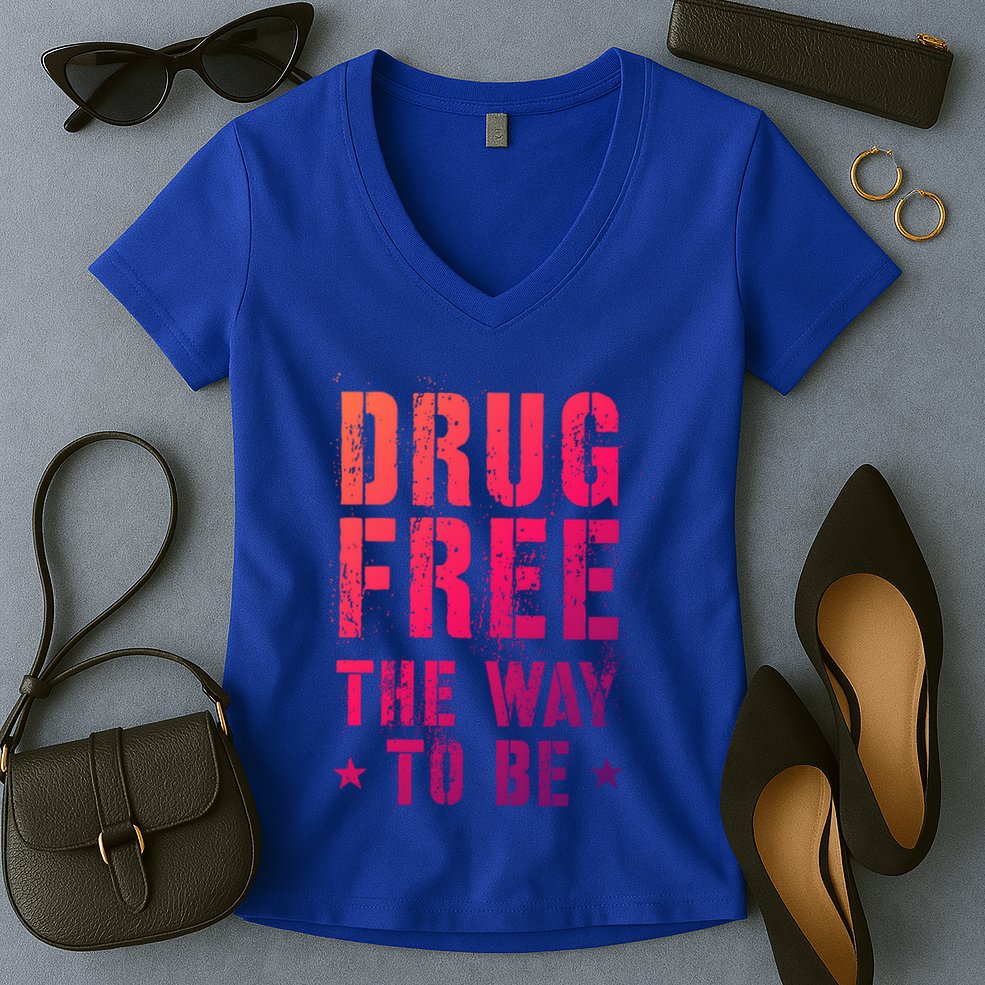 Funny Drug Free The Way To Be Clean Na Inspirational Funny Gift Women's V-Neck T-Shirt