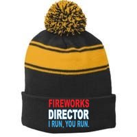 Fireworks Director Funny I Run You Run Stripe Pom Pom Beanie