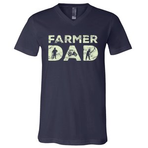 Farmer Dad Farming Enthusiast Father Cute Family Farm V-Neck T-Shirt