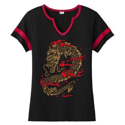 Fire Dragon Fantasy Asian Animal Gift Idea Asian Dragon Ladies Halftime Notch Neck Tee