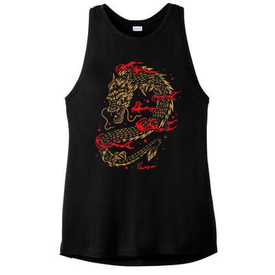 Fire Dragon Fantasy Asian Animal Gift Idea Asian Dragon Ladies PosiCharge Tri-Blend Wicking Tank