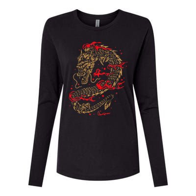 Fire Dragon Fantasy Asian Animal Gift Idea Asian Dragon Womens Cotton Relaxed Long Sleeve T-Shirt