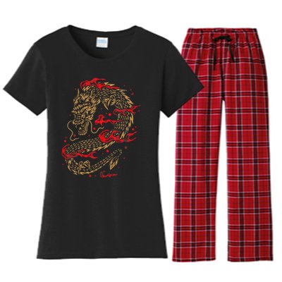 Fire Dragon Fantasy Asian Animal Gift Idea Asian Dragon Women's Flannel Pajama Set