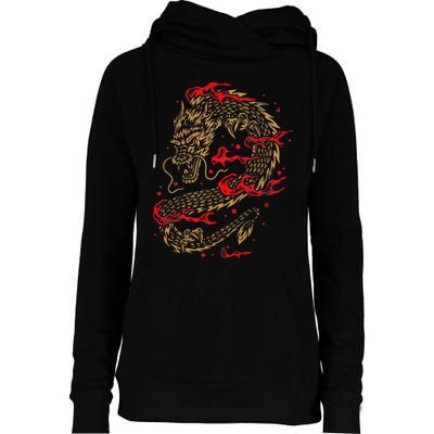 Fire Dragon Fantasy Asian Animal Gift Idea Asian Dragon Womens Funnel Neck Pullover Hood