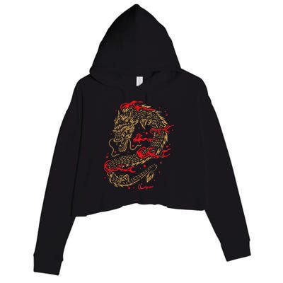 Fire Dragon Fantasy Asian Animal Gift Idea Asian Dragon Crop Fleece Hoodie