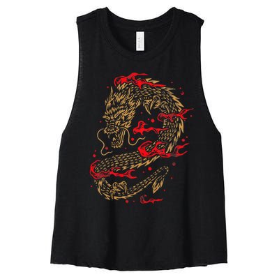 Fire Dragon Fantasy Asian Animal Gift Idea Asian Dragon Women's Racerback Cropped Tank