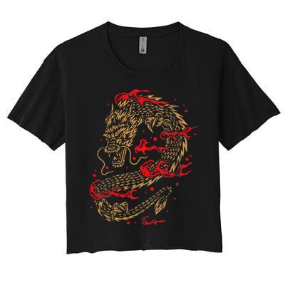 Fire Dragon Fantasy Asian Animal Gift Idea Asian Dragon Women's Crop Top Tee