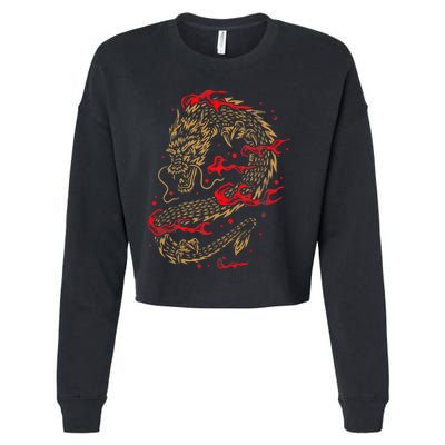 Fire Dragon Fantasy Asian Animal Gift Idea Asian Dragon Cropped Pullover Crew