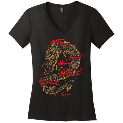 Fire Dragon Fantasy Asian Animal Gift Idea Asian Dragon Women's V-Neck T-Shirt