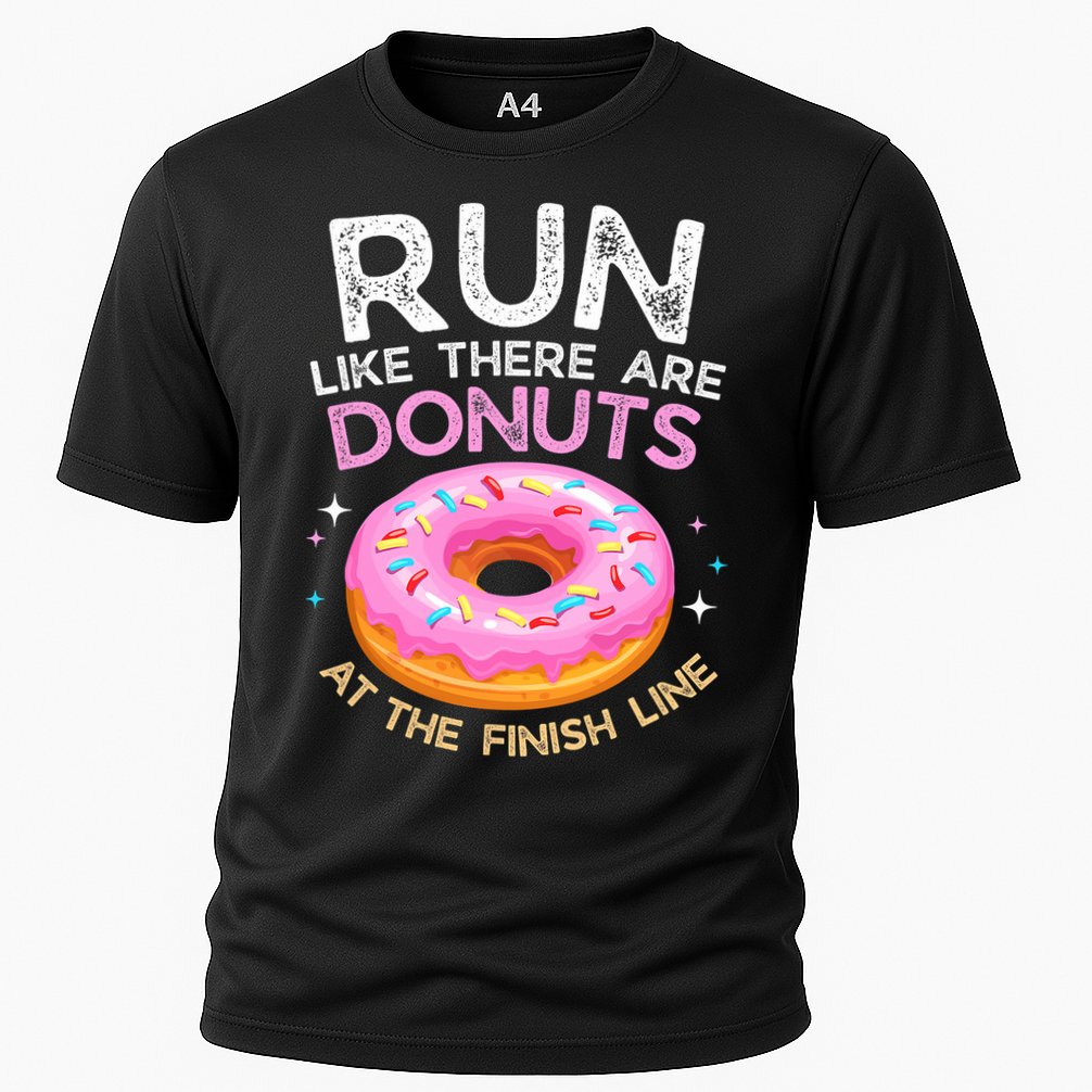 Funny Donut Finish Line Marathon Gift Cooling Performance Crew T-Shirt