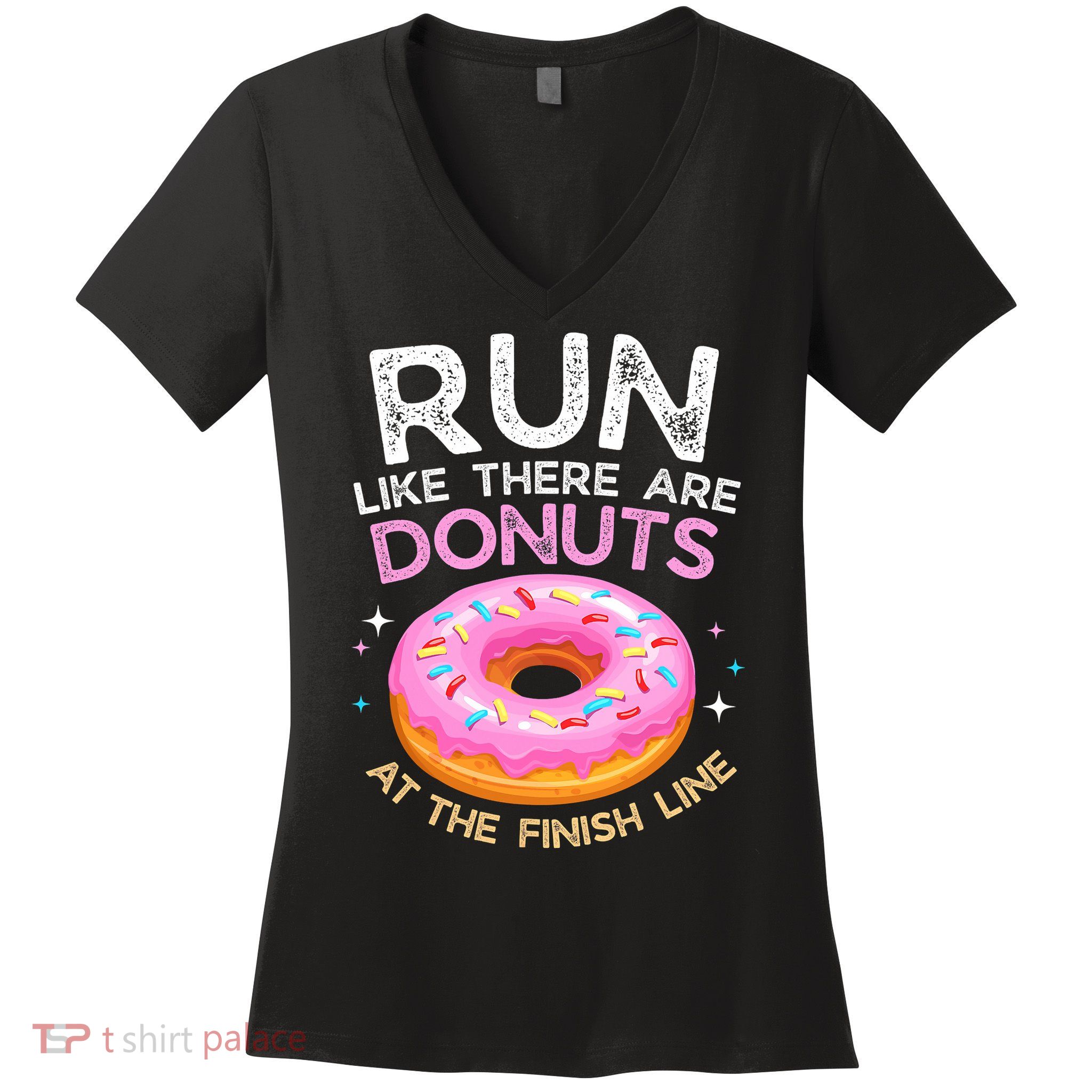 Funny Donut Finish Line Marathon Gift Women's V-Neck T-Shirt