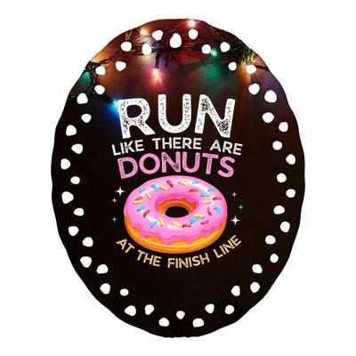 Funny Donut Finish Line Marathon Gift Ceramic Oval Ornament