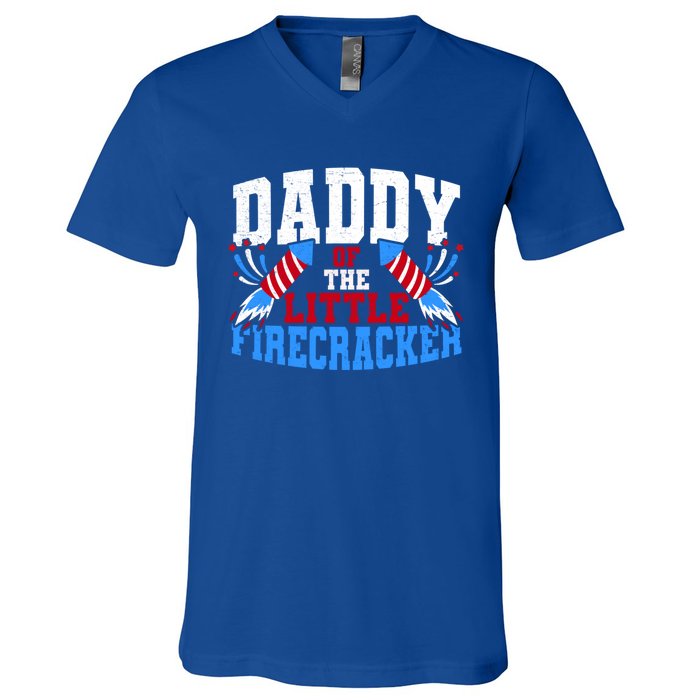 Firecracker Daddy Fireworks Dad American Flag Funny Gift V-Neck T-Shirt