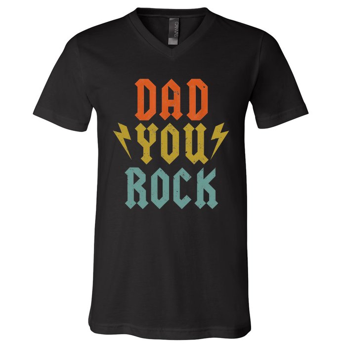 Fathers Day Funny Dad You Rock Guitar Vintage Adults V-Neck T-Shirt