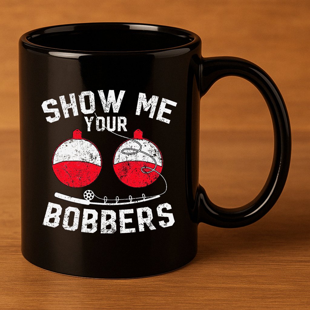 Fathers Day Funny Show Me Your Bobbers Cool Fishing 11oz C Handle Ceramic Mug
