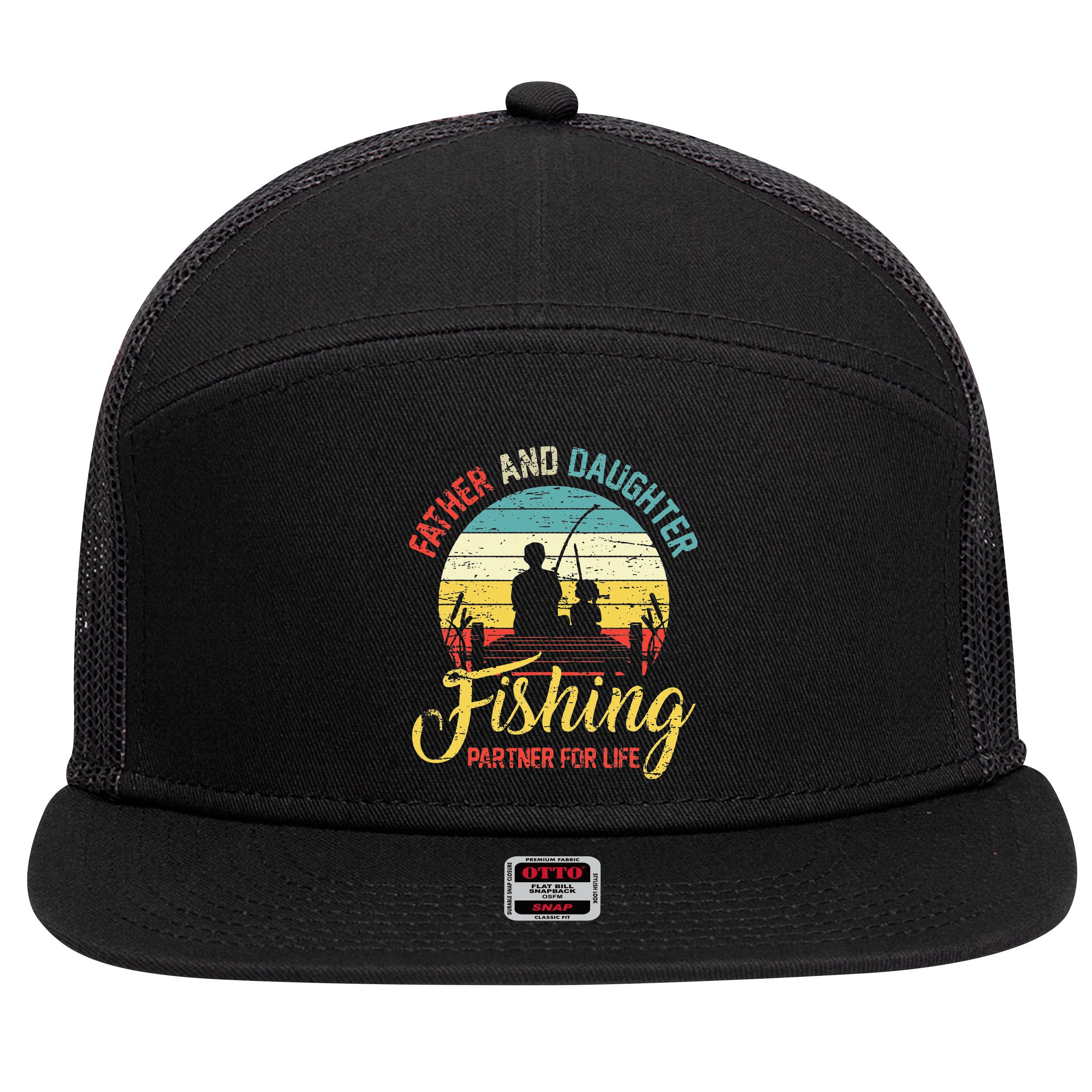 Father Daughter Fishing Partner For Life Retro Matching Dad 7 Panel Mesh Trucker Snapback Hat