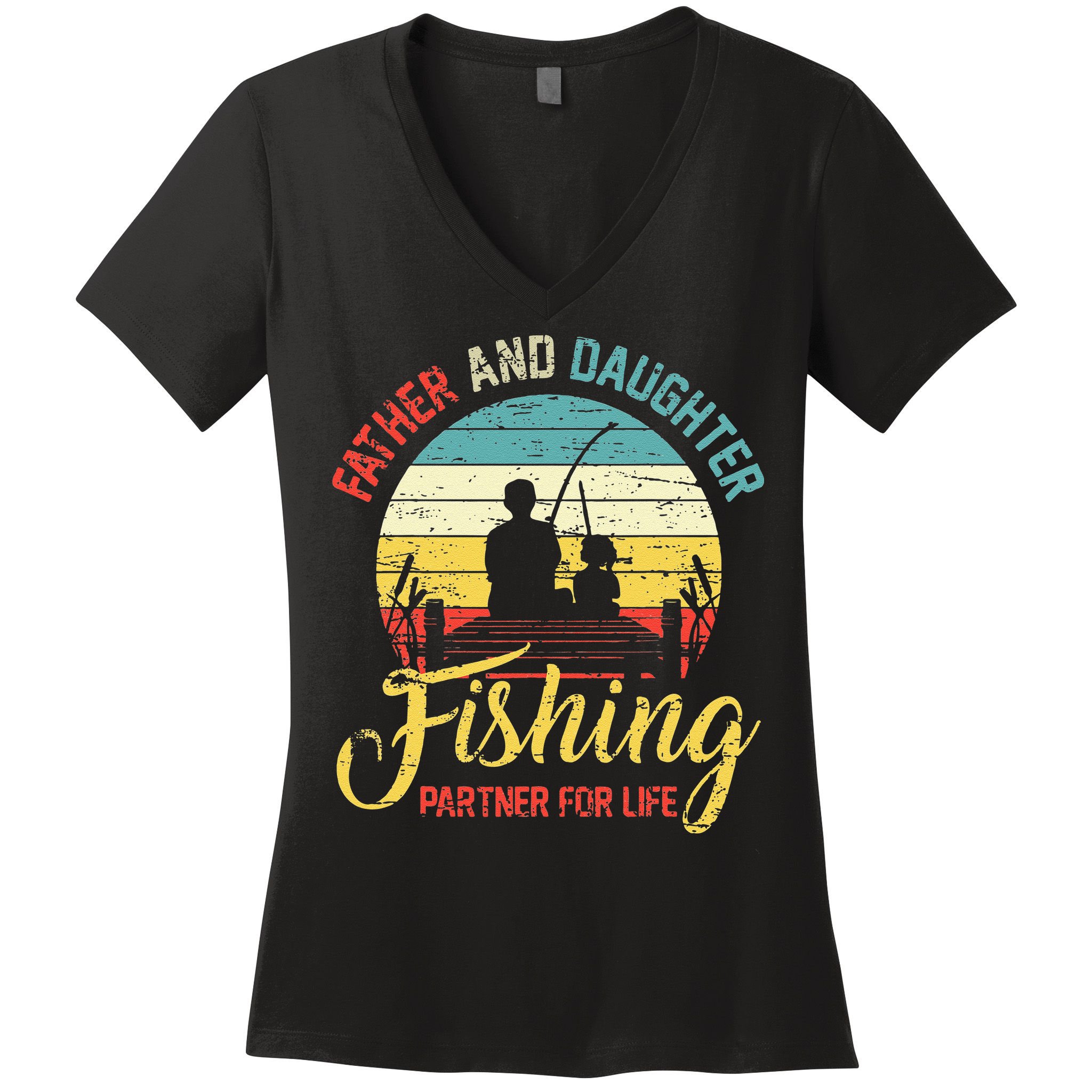 Father Daughter Fishing Partner For Life Retro Matching Dad Women's V-Neck T-Shirt