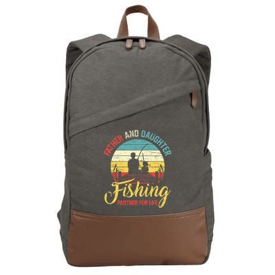 Father Daughter Fishing Partner For Life Retro Matching Dad Cotton Canvas Backpack