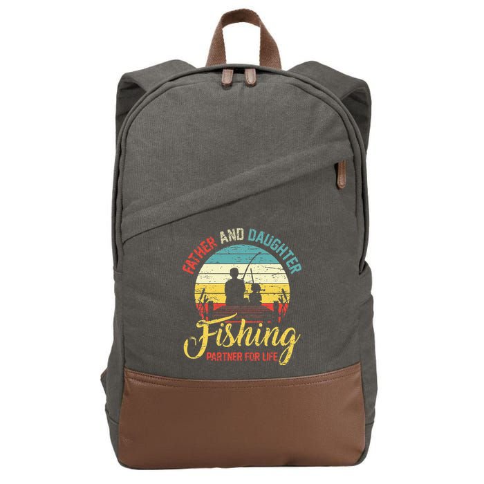 Father Daughter Fishing Partner For Life Retro Matching Dad Cotton Canvas Backpack