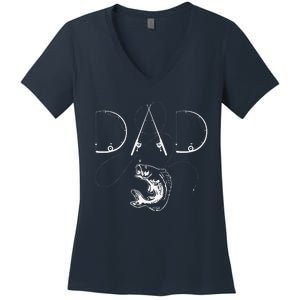 Fisherman Dad Fishing Enthusiast Fish Lover Daddy Father Women's V-Neck T-Shirt