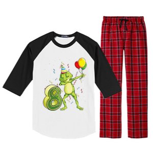 Funny Dab Frog 8th Birthday Eight 8 Years Old Bday Raglan Sleeve Pajama Set