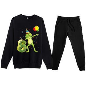 Funny Dab Frog 8th Birthday Eight 8 Years Old Bday Premium Crewneck Sweatsuit Set