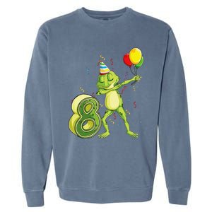 Funny Dab Frog 8th Birthday Eight 8 Years Old Bday Garment-Dyed Sweatshirt