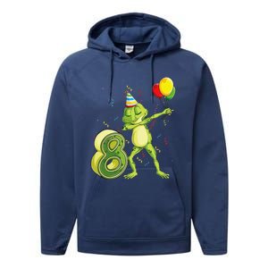 Funny Dab Frog 8th Birthday Eight 8 Years Old Bday Performance Fleece Hoodie