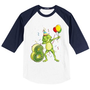 Funny Dab Frog 8th Birthday Eight 8 Years Old Bday Baseball Sleeve Shirt