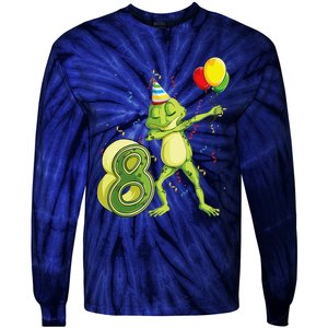 Funny Dab Frog 8th Birthday Eight 8 Years Old Bday Tie-Dye Long Sleeve Shirt