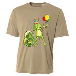 Funny Dab Frog 8th Birthday Eight 8 Years Old Bday Cooling Performance Crew T-Shirt