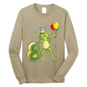 Funny Dab Frog 8th Birthday Eight 8 Years Old Bday Long Sleeve Shirt