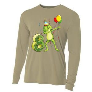 Funny Dab Frog 8th Birthday Eight 8 Years Old Bday Cooling Performance Long Sleeve Crew