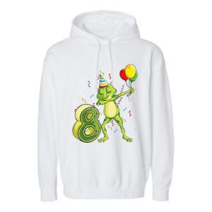 Funny Dab Frog 8th Birthday Eight 8 Years Old Bday Garment-Dyed Fleece Hoodie