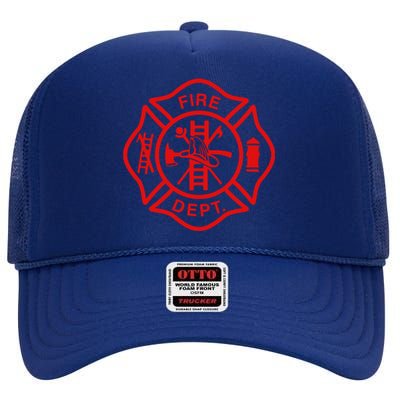 Fire Departt Fire Firefighter Emblem Halloween Costume Gift High Crown Mesh Back Trucker Hat