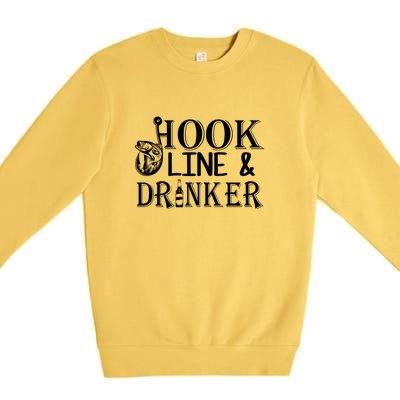 Father's Day Fishing Hook Line And Drinker Gift Fishing Dad Premium Crewneck Sweatshirt