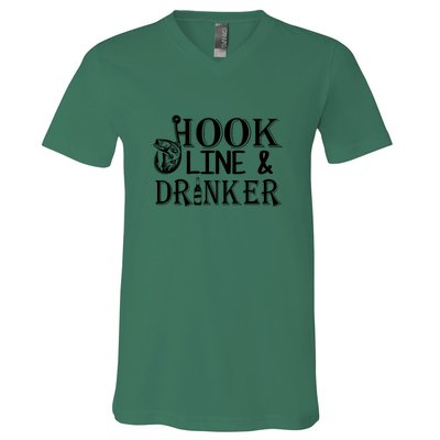 Father's Day Fishing Hook Line And Drinker Gift Fishing Dad V-Neck T-Shirt