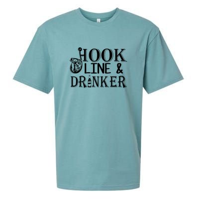 Father's Day Fishing Hook Line And Drinker Gift Fishing Dad Sueded Cloud Jersey T-Shirt