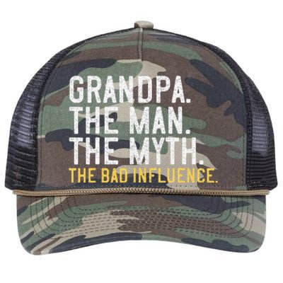 FatherS Day Gift Grandpa The Man The Myth The Bad Influence Retro Rope Trucker Hat Cap