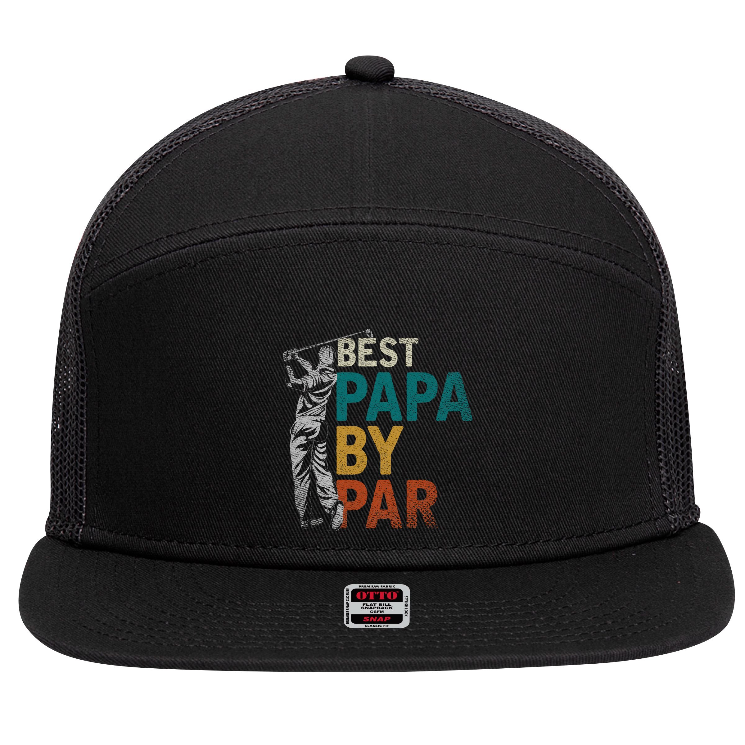 Fathers Day Golfer Dad Golfing Best Papa By Par Funny Golf 7 Panel Mesh Trucker Snapback Hat