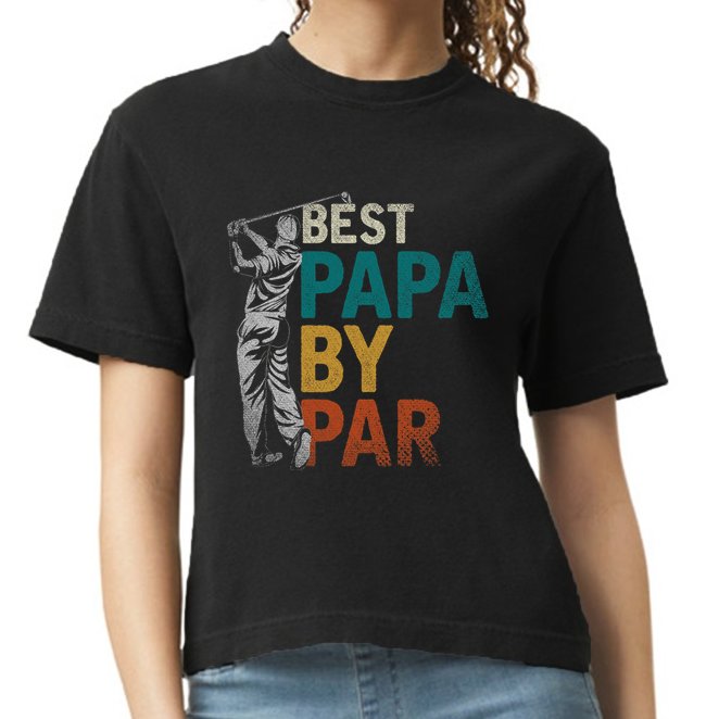 Fathers Day Golfer Dad Golfing Best Papa By Par Funny Golf Comfort Colors Boxy T-Shirt