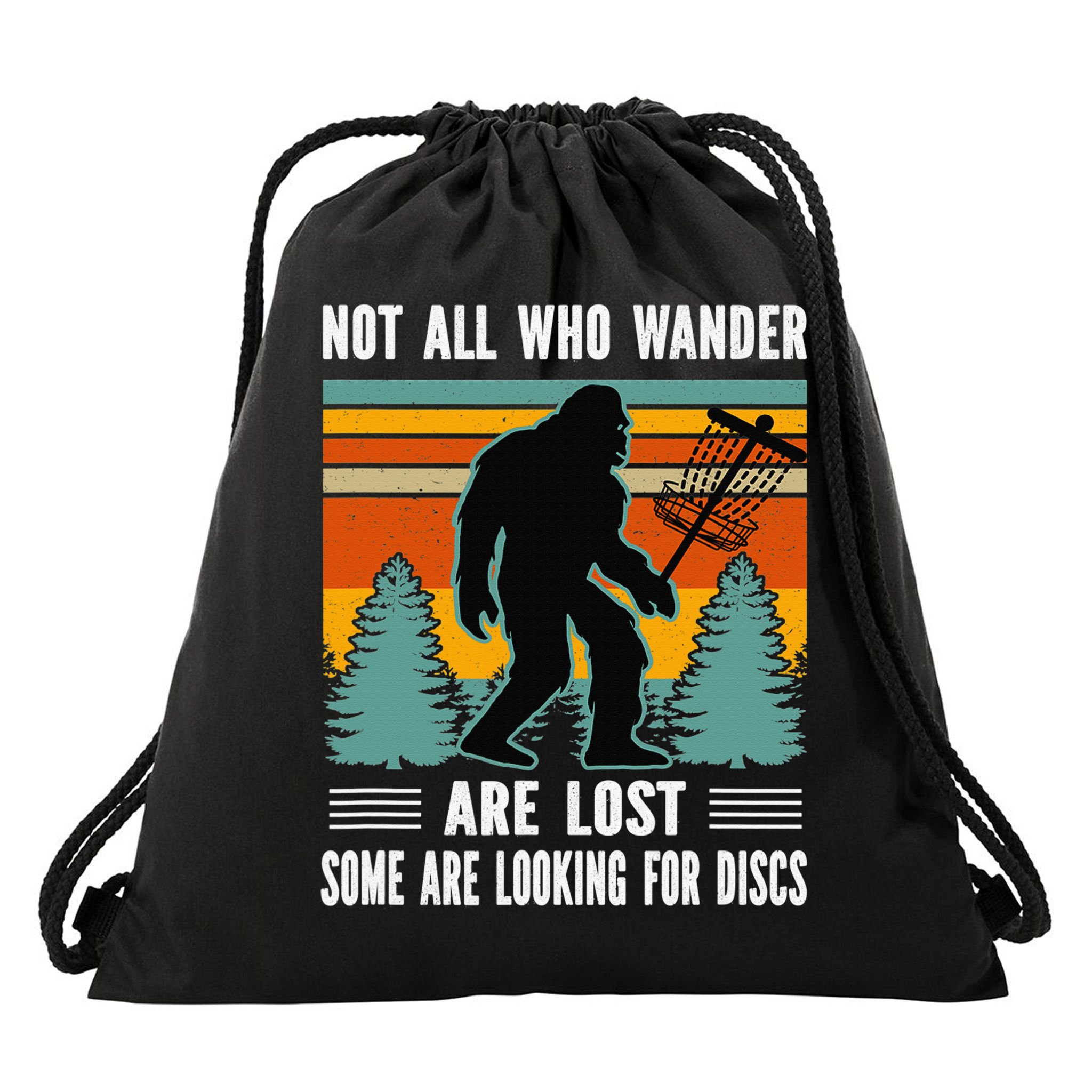 Frisbee Disc Golfing Funny Bigfoot Looking For Discs Drawstring Bag