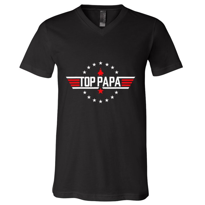 Fathers Day Gift Papa Gift From Grandkids Son Daughter V-Neck T-Shirt