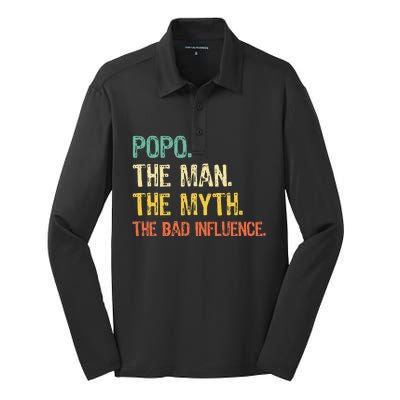 Father's Day Gift Pop The Man The Myth The Bad Influence Silk Touch Performance Long Sleeve Polo