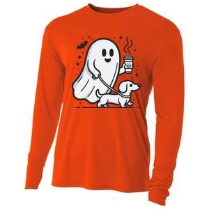 Funny Dachshund Ghost Halloween Spooky Season Weenie Dog Gift Cooling Performance Long Sleeve Crew