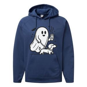 Funny Dachshund Ghost Halloween Spooky Season Weenie Dog Gift Performance Fleece Hoodie