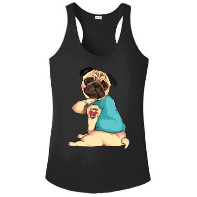 Fathers Day Gift Funny Dog Pug I Love Dad Tattoo Ladies PosiCharge Competitor Racerback Tank