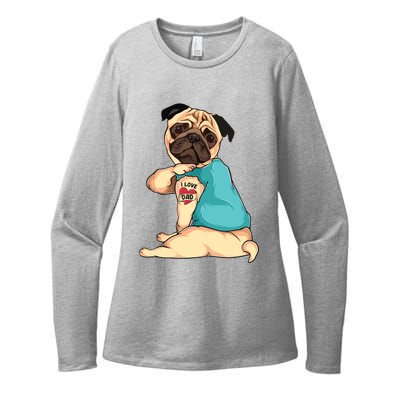 Fathers Day Gift Funny Dog Pug I Love Dad Tattoo Womens CVC Long Sleeve Shirt